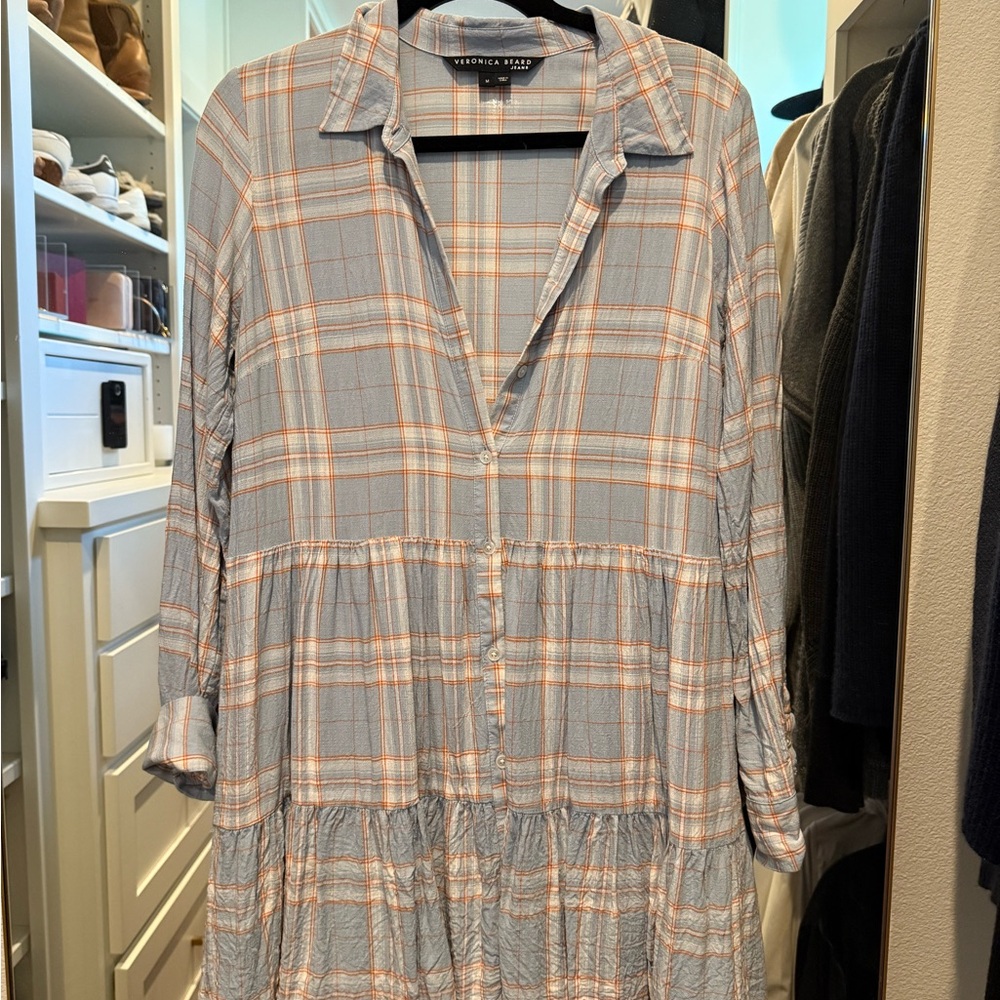 Veronica Beard Blue and Orange Plaid Shirt